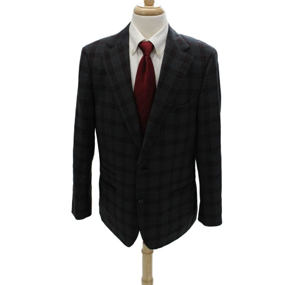 Indochino Mens 2 Piece Sport Coat Gray Wool Plaid Size 44
